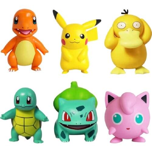 6pcs/set Pokemon toys Pikachu Figures Dolls Cartoon Pokemon Squirtle Charmander Psyduck Purin Anime Model Toys Kids Gift