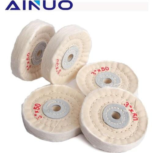 75mm White Cotton Lint Cloth Buffing Wheel Grinder Gold Silver Jewelry Mirror Polishing Wheel 3/8 inch Hole 50 Layers