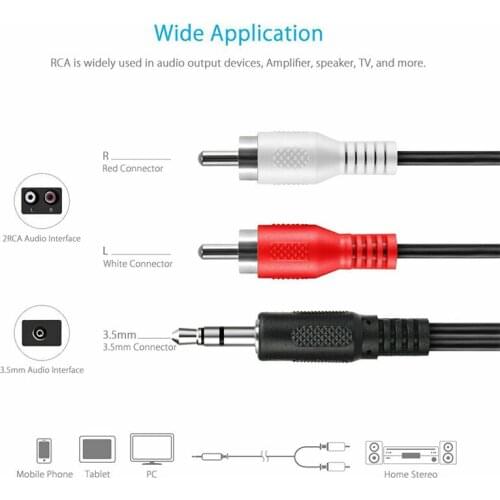 Audio Line 3.5mm Plug Jack To 2 RCA Male Cable Stereo AUX Mini Cable Music Adapter for MP3, Phone, TV Speakers, Black