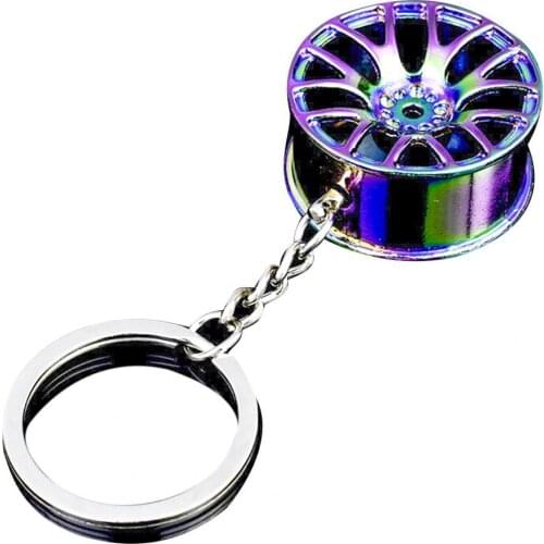 Keychain Colorful Wheel Hub Shape Zinc Alloy Cool Pendant Accessory for Car Key Car Accessories