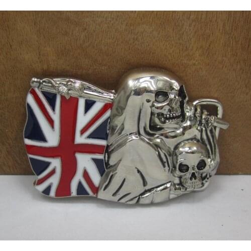 BuckleClub wholesale retro zinc alloy western Skull UK flag belt buckle cowboy jeans gift belt buckle FP-03497 SILVER FINISH