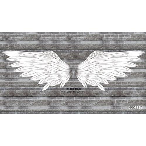 Black and white angel wings brick background wallpaper 3D bar blackboard graffiti European restaurant coffee theme wallpaper