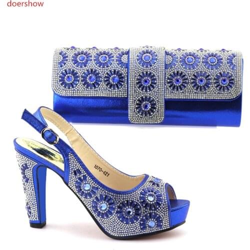 Doershow Italian Shoes with Matching Bag Set Decorated with Rhinestone African Wedding Shoe and Bag Set for wedding!IO1-2