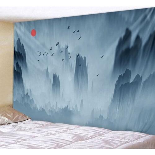 Mountain Range Landscape Tapestry Boho Mandala Wall Hanging Royal Blue 3D Hippie Wall Tapestry Home Decor Mint Yoga Mat