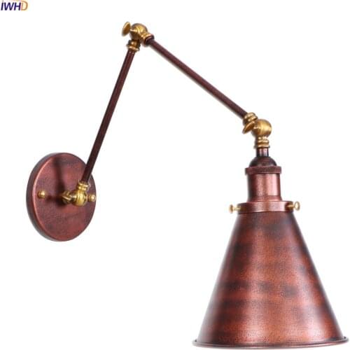 IWHD Loft Decor Vintage LED Wall Lamp Bedroom Mirror Stair Light Long Arm Industrial Retro Wall Lights For Home Lighting Edison