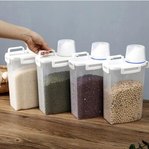 Kitchen storage container whole grain tank, thickened version with measuring cup plastic containers with lids rice dispenser