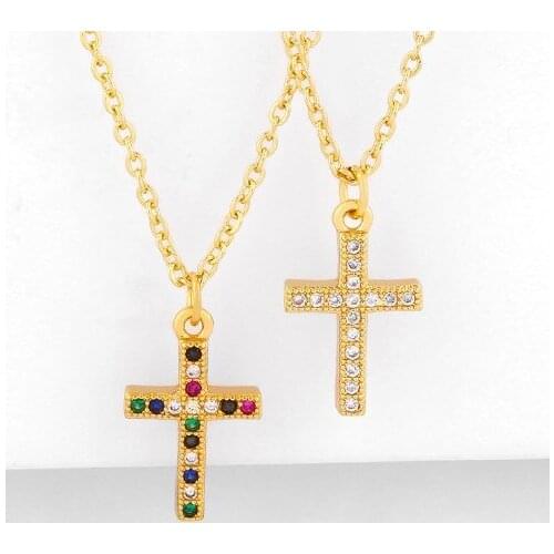 Cross multicolor micro pave cz zircon cubic zirconia necklace copper Clavicle gold plated Snake Chain Choker Pendant rgw3