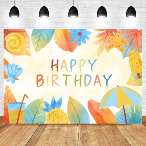 Laeacco Cartoon Watercolor Leaves Pineapple Summer Baby Birthday Photo Photography Backdrop Photo Background For Photo Studio