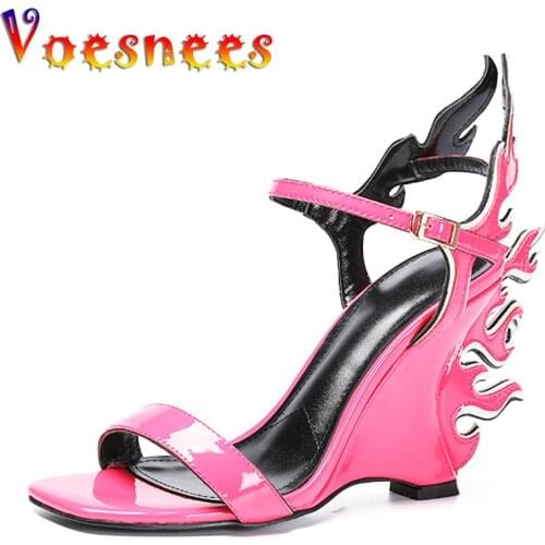 Voesnees Summer Outdoor Sandals Women Shoes 2021 New Fashion Flame Shoes Strange Style One Word With High Heeles 10cm Party Shoe