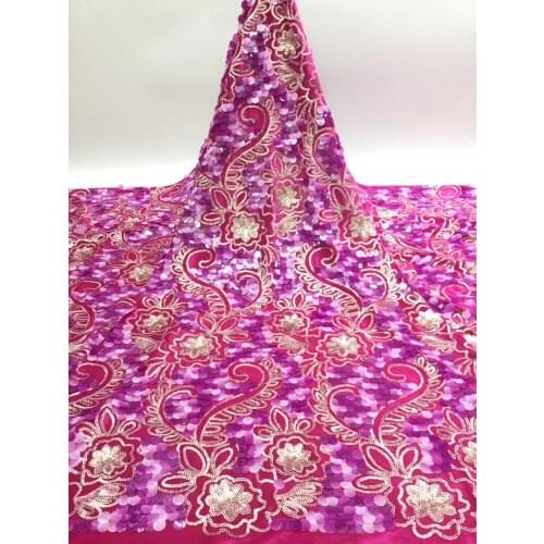 Latest African Lace Fabric 2021 High Quality Lace French Nigeria Sequence Lace Fabric Sequin T3575
