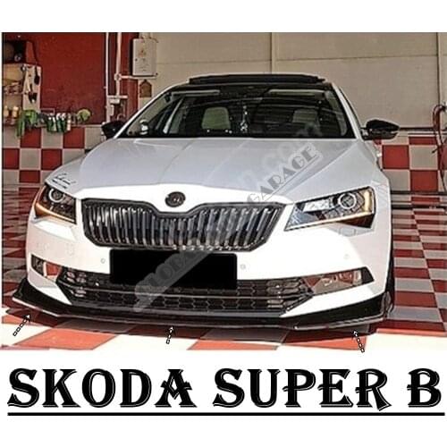 For SKODA SUPER B Front Bumper Attachment Lip 2008-2021 Piano Glossy Black Splitter Diffuser Universal Spoiler Bumper MUD Flaps