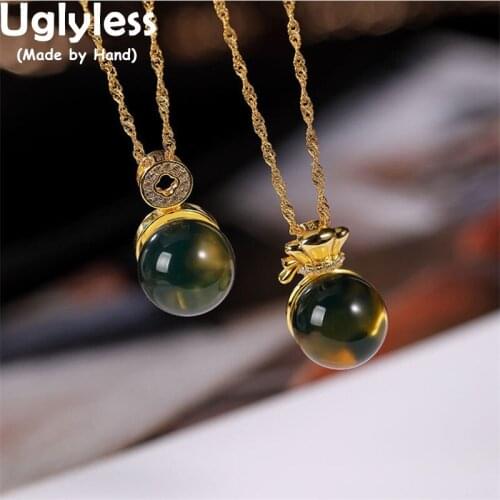 Uglyless Novel Discolored under UV Lamp Natural Blue Amber Necklaces for Women 925 Silver Crystals Fashion Jewelry Gold + Chain