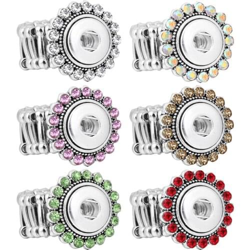 New Snap Jewelry Crystal Flower 12mm Snap Button Ring Elastic Adjustable Button Ring Fit 12mm Snap Buttons Jewelry for Women