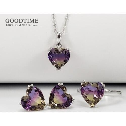 Luxury Women Jewelry Set Pure 925 Sterling Silver Love Heart Zircon Necklace Earrings Ring Valentines Day Crystal Fashion Set