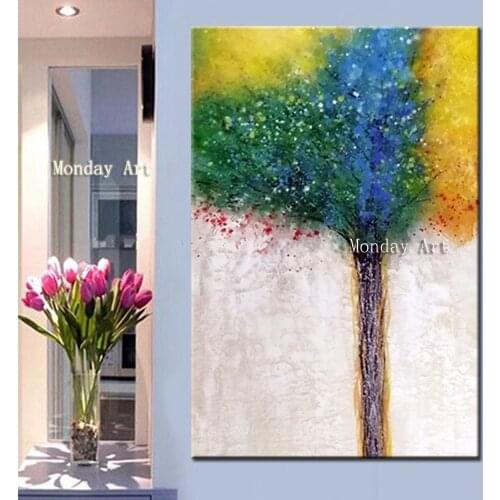 Handpainted classical Landscape Oil Painting on Canvas Large tree Handmade Colorful Tree Painting Modern Home Decor Wall poster