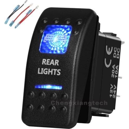 Blue Led 5 Pin on-off SPST Rocker Push Switch Rear Lights Waterproof Overload protection Car Boat 12v/24v+Jumper Wires Set