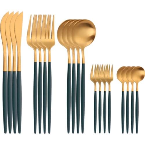 20Pcs Cutlery Set Stainless Steel Dinnerware Sets Kitchen Matte Complete Tableware Knifes Forks Spoons Steel Gold Cutlery