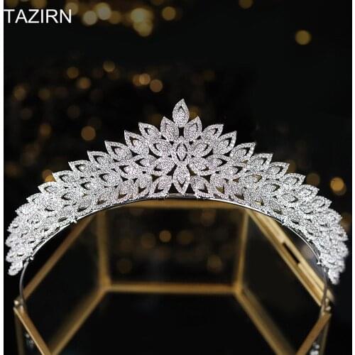 Sparkling Cubic Zirconia CZ Bridal Tiaras and Crowns Zircon Womens Wedding Engagement Headpieces Party Hair Jewelry Accessories