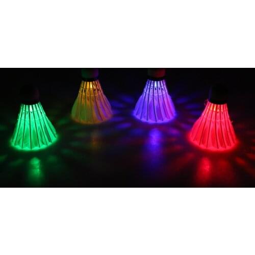 4 Pieces Colorful LED Badminton Set Shuttlecock Night Glow Lighting Birdies Green + Red + Yellow + Blue