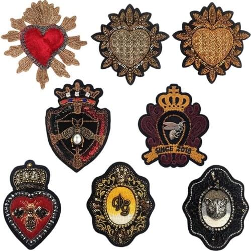 Embroidery Crown Beaded Heart-Shaped Metal Bee Leopard Sequins Patches Sew on Badge Stickers on Clothes