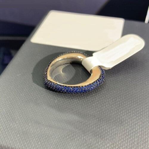 UMGODLY High Quality Fahsion Ring Silver Color Lucky Heart Shaped Love Heart Geometric Finger Ring Paved Blue Zirconia for Women