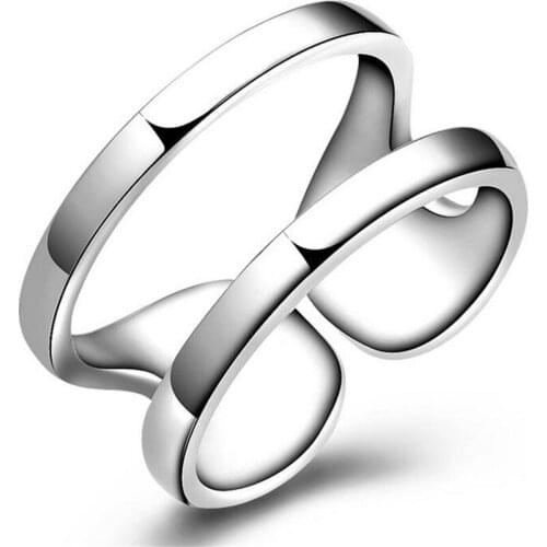 Explosive Korean version of the silver simple two-lane two-line smooth opening veins geometric lines open ring # 126