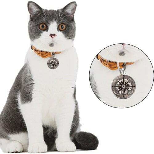 Funny Pet Cat Photo Compass Collar Anti-lost Pendant Cats Metal Keyring Travel Portable Nameplate Multicolor Pets Accessories