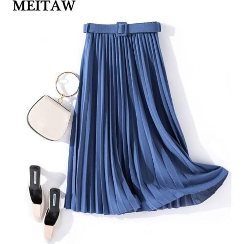 Women Midi Velvet Skirt 2021 Casual High Waist Belted Pleated Skirts Vintage Lady Work Wear Saia Mujer Faldas Plus Size
