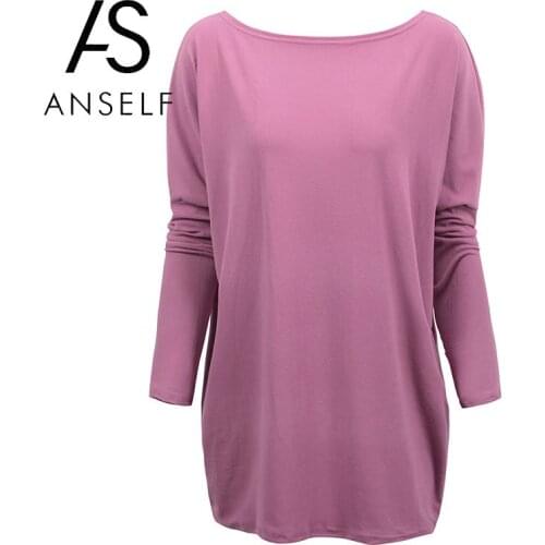 Women Loose T-shirt O Neck Batwing Long Sleeves Flared Hem Oversized Tunics Tees Shirts Plus Size 3XL 4XL 5XL Long Casual Tops