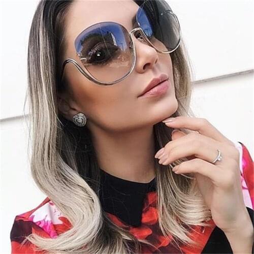 Oversized Sunglasses Women half frame Curved legs Square Sun Glasses Ladies Vintage Brand Designer Big Shades Sexy UV400