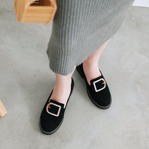 Big Size ladies high heels women shoes woman pumps Metal water drill belt buckle round head low heel single shoe