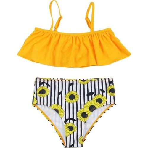 5-14 Years Girl Swimsuit Kids Swimwear Floral Teenage Girl Bikini Set High Waist Girl Bathing Suit Beachwear Childrens Swimwear