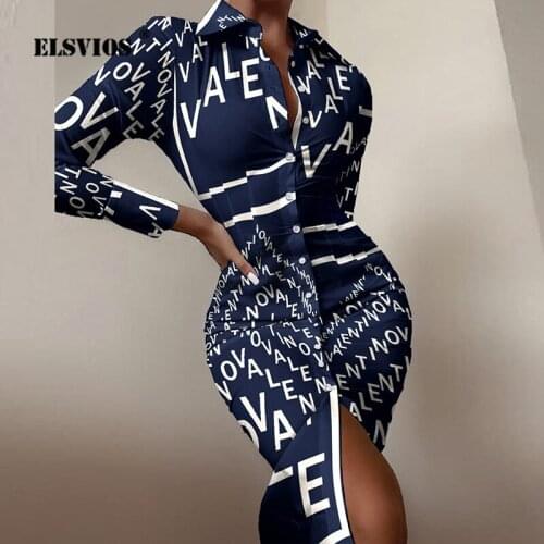 Women Fall 2021 Elegant Dress Turn-down Collar Long Sleeve Buttons Printed Shirt Dress New Summer Sexy Slim Ladies Party Dresses