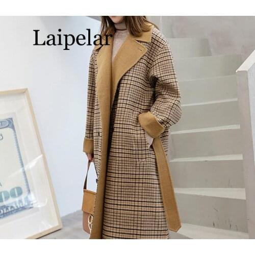 Laipelar Long Sleeve Winter Wool Coat Women Europe Style Large Size Ladies Autumn New Slim Long Woolen Coats
