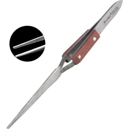 1PK-118T Straight Tip Tweezers Fiber Grip Cross Locking Jewelry Soldering Tool