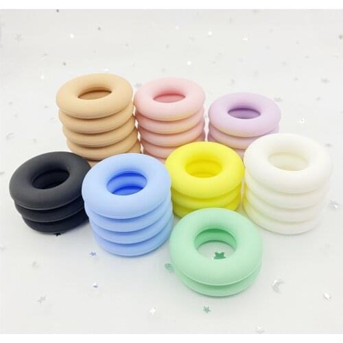10pcs/lot Donuts baby silicone teether colorful ring circle beads DIY necklace babi toys chewing teeth toy kids gift