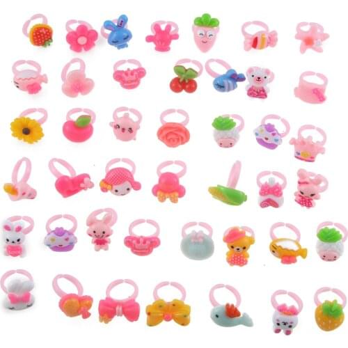 10/pcs Trendy Lovely Cartoon Animals Children Resin Plastic Rings For Kids Girls Finger Ring Mini Small Charm Jewelry wholesal