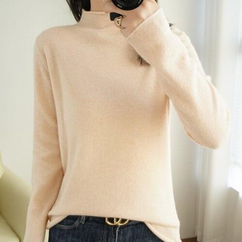 100% pure wool sweater women half high neck slim pullover autumn and winter cashmere knit bottoming shirt FRSEUCAG brand Sweater