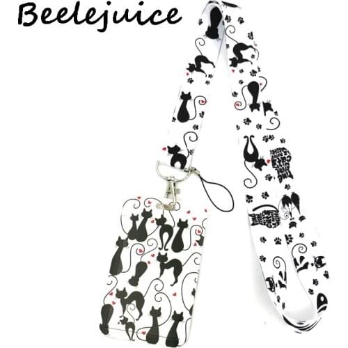 12sets Black Cat Paws Creative Lanyard Holder Student Hanging Neck Phone Lanyard Badge Subway Access Card Holder Decoration Gift