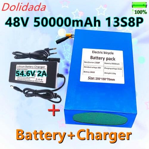 2021 new 48V 50000mAh battery 18650 13S8P lithium battery pack 1000W electric bicycle battery built-in 50A BMS with charger