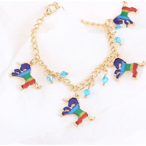 2021 Wholesale Cartoon Alloy Jewelry Cute Unicorn Bracelet Colorful Pony Ladies Bracelet Wholesale Custom