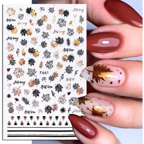 1pcs Gold Laser Maple Leaf 3D Nail Sticker Fall Autumn Pattern Adhesive Transfer Stickers Shiny DIY Nail Art Decoration