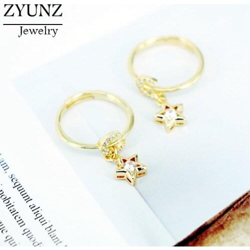 4PCS, New Fashion Crescent Ring Moon Star Crystal CZ Rings for Women Girls Bridal Party Wedding Jewelry Gift