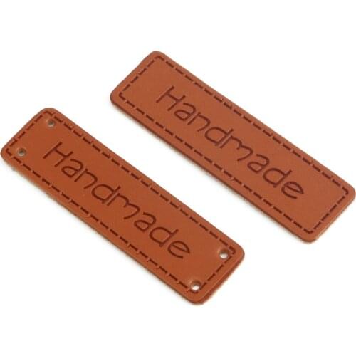50Pcs/lot Handmade Letter Pattern PU Leather Tags Rectangle Embossed Label DIY Flag Labels For Garment Sewing Accessories