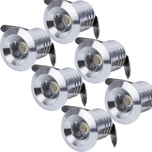6Pcs 1W LED Mini Light Flush Mount Spotlight Bulls Eye Focus Lamp Fixture Showcase Bookshelf Silver shell