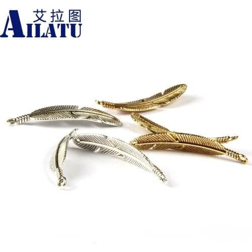 Ailatu New Arrival Wholesale 10pcs/lot Zinc Alloy Feather Decorated for DIY Necklace Jewelry