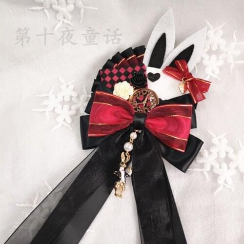 Alice Lolita Red and Black Plaid Lolita JSK Dress Op Dress Rabbit Bow Brooch Badge