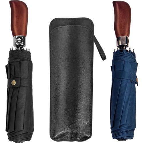 Automatic Folding Umbrella 10K Windproof Sun Umbrella Strong Solid Wood Head Retro Large Parasol Men Business Paraguas SY387