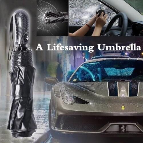 Big Leather Handle 10 Rib Strong Automatic lifesaving Umbrella Wind Resistant Men Three Folding Umbrella Rain business men