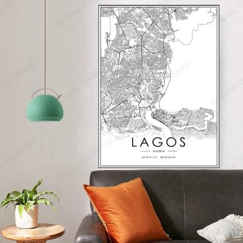 Black and White Nigeria City Map The Lagos ​City Map Poster HD Print Wall Art Canvas Nordic Landscape Painting for Home Decor
